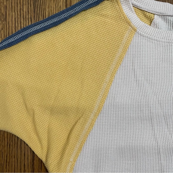 Umgee Waffle Texture Blue Gold Oatmeal Oversized Mid Sleeve Shirt Size Small - Picture 3 of 7